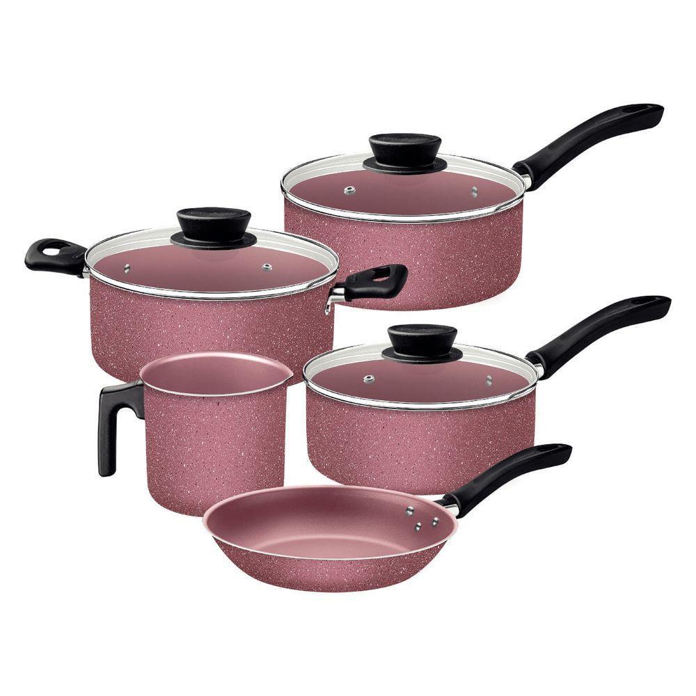 Jogo De Panelas Tramontina Linz 5 Peças Em Alumínio Antiaderente Starflon Max Rosa - 1