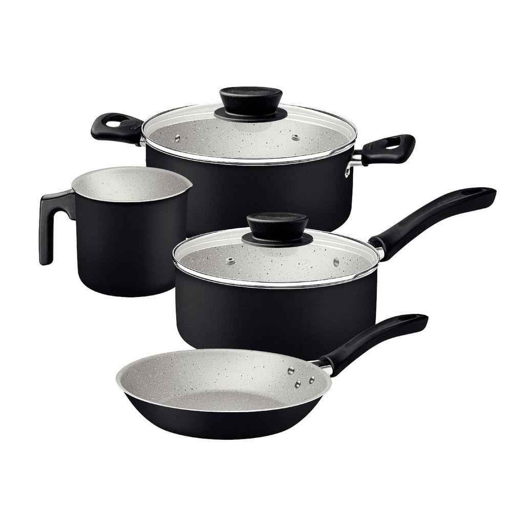 Jogo De Panelas Tramontina Linz 4 Peças Em Aluminio Antiaderente Starflon Max Preto - 1