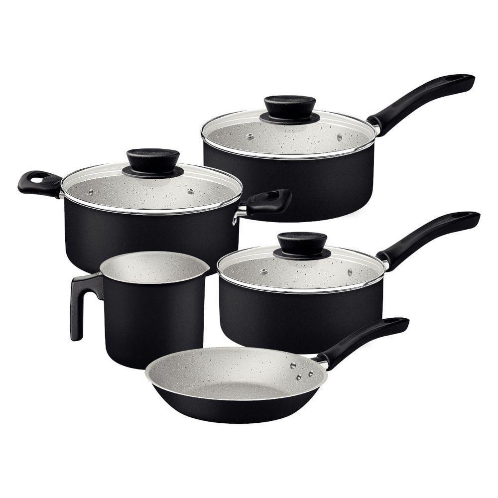 Jogo De Panelas Tramontina Linz 5 Peças Em Alumínio Antiaderente Starflon Max Preto - 1