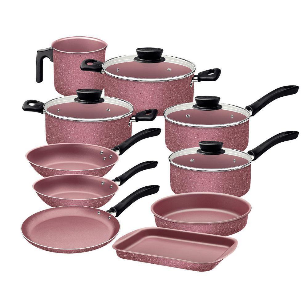 Jogo De Panelas Tramontina Linz 10 Peças Em Alumínio Antiaderente Starflon Max Rosa - 1