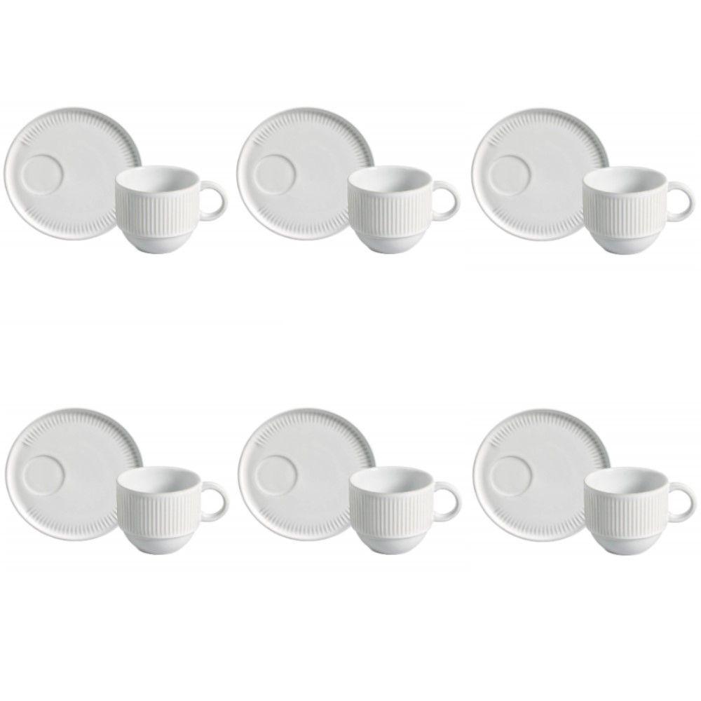 Conjunto De Xícara De Chá Empilhável Com Pires 06 Peças Linhas New White Porto Brasil - 1