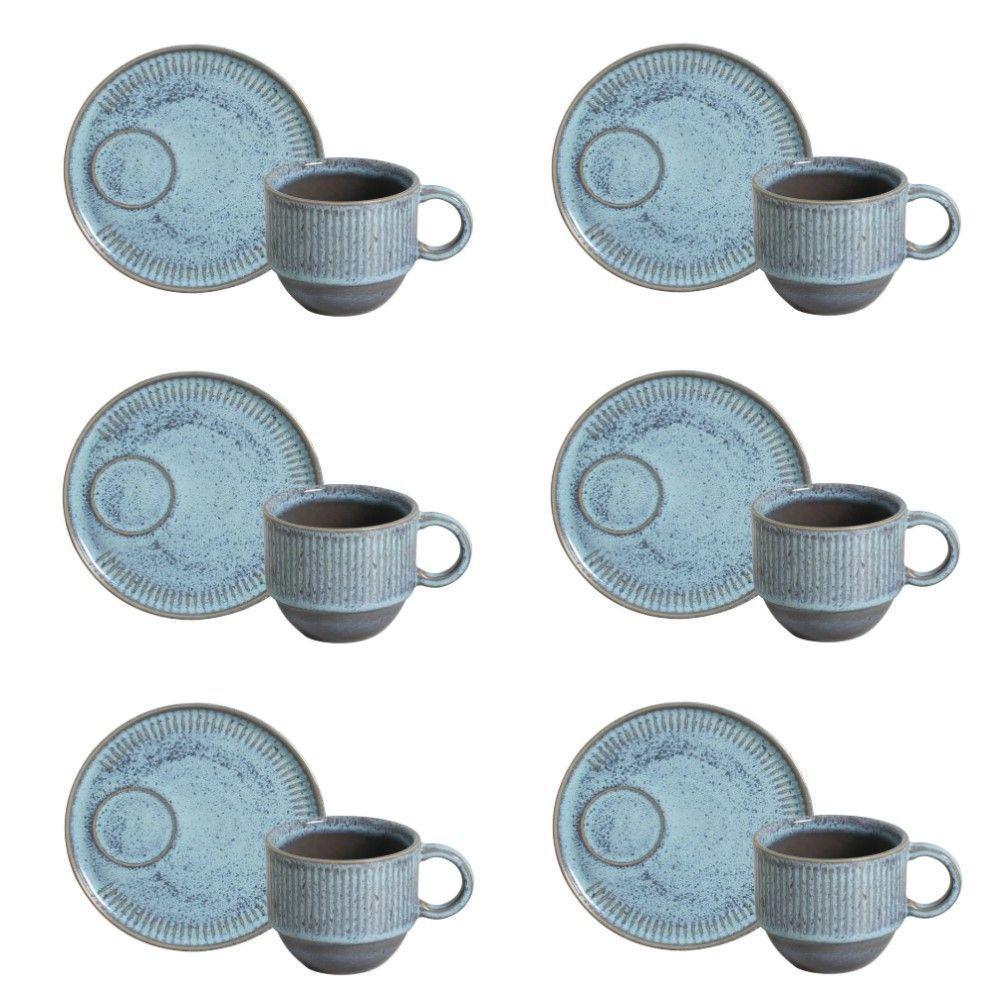 Conjunto De Xícara De Chá Empilhável Com Pires 06 Peças Linhas Breeze Porto Brasil - 1