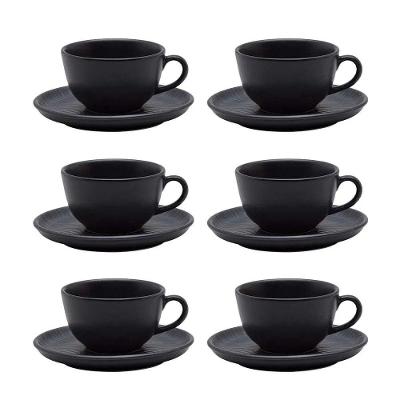 Conjunto De Xícara De Chá Com Pires 06 Peças Flat ônix Oxford