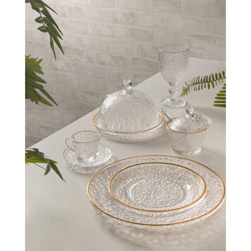 Conjunto De Xícara De Cafezinho Com Pires 06 Peças De Cristal Martelado Com Fio De Ouro Petra Lyor - 3