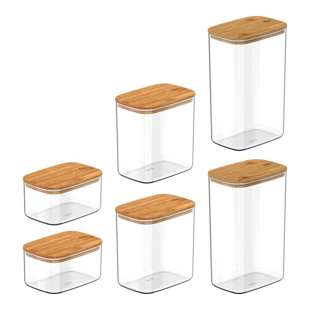 Conjunto De Potes Herméticos Retangular Keep 6 Peças Transparente Com Tampa De Bambu Ou - 1