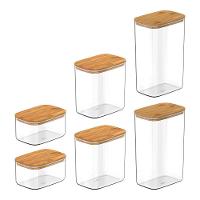 Conjunto De Potes Herméticos Retangular Keep 6 Peças Transparente Com Tampa De Bambu Ou - 1