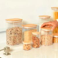 Conjunto De Potes Herméticos Retangular Keep 6 Peças Transparente Com Tampa De Bambu Ou - 2