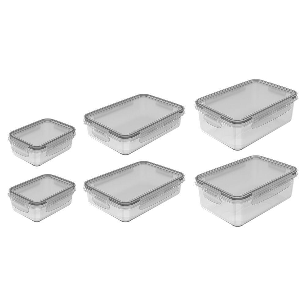 Conjunto De Potes Organizadores De Geladeira Click Retangular 6 Peças Transparente Ou - 1