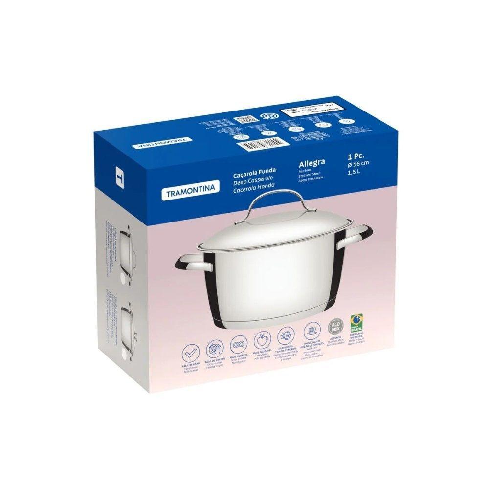 Caçarola Funda Allegra 16 Cm 1,5 L Em Aço Inox Com Fundo Triplo Tramontina 62654/160 - 4
