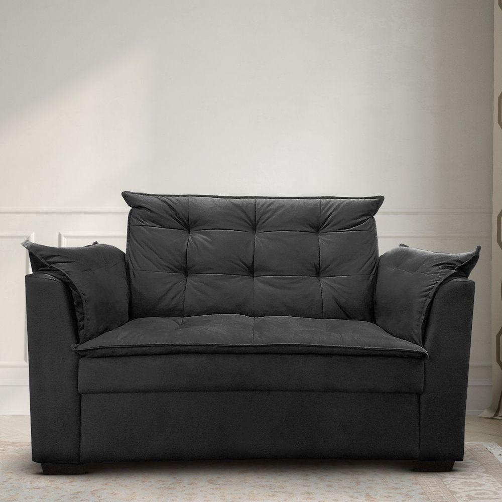 Sofá 2 Lugares Para Sala Moderno Confortável Zilda Suede Cor:preto - 5
