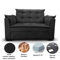 Sofá 2 Lugares Para Sala Moderno Confortável Zilda Suede Cor:preto - 3