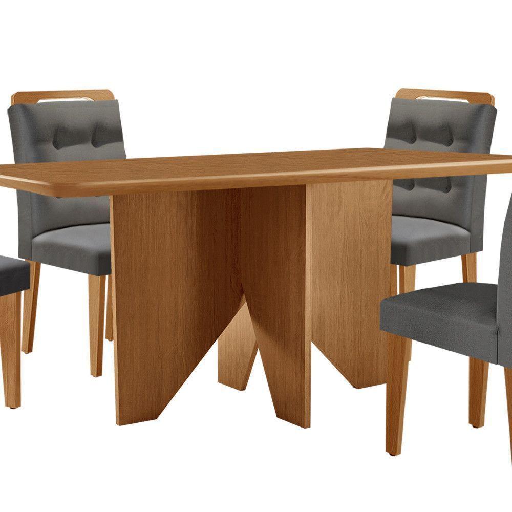 Mesa Evora 120 Mdf Com 4 Cadeiras Carol Linho Grafite-naturalle-naturalle - 2