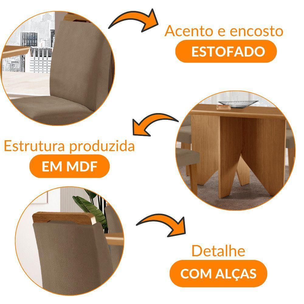 Mesa Evora 120 Mdf Canto Copo E Com 4 Cadeiras Athenas Veludo Capuccino-naturalle-naturalle - 3