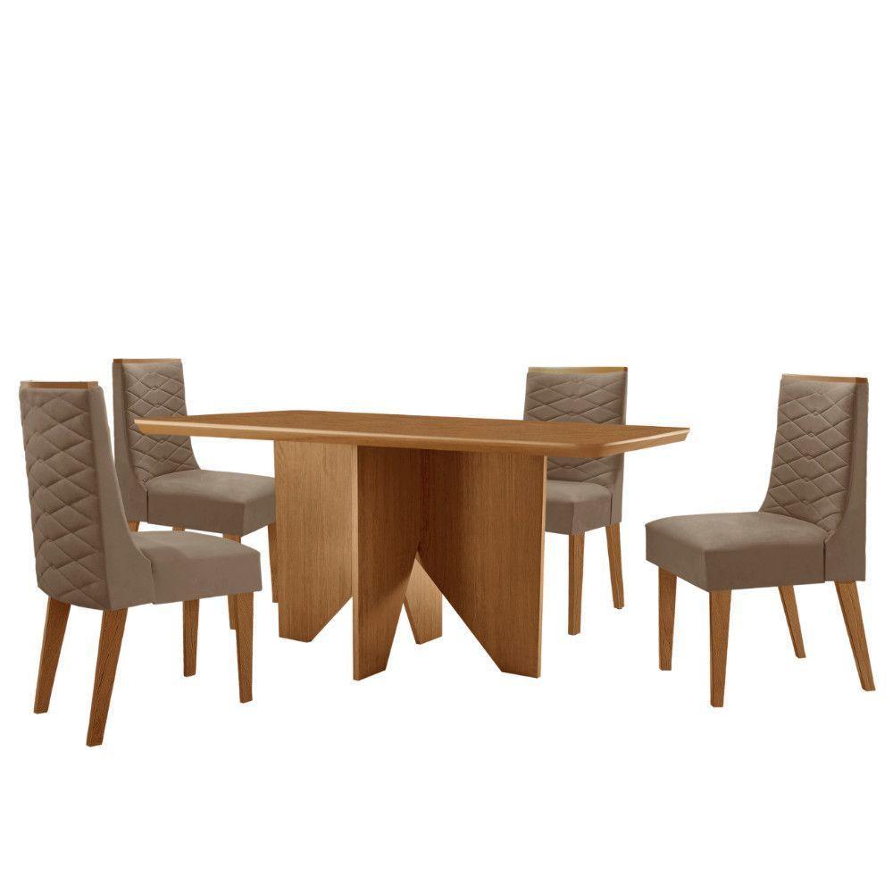 Mesa Evora 120 Mdf Canto Copo E Com 4 Cadeiras Safira Veludo Capuccino-naturalle-naturalle - 3