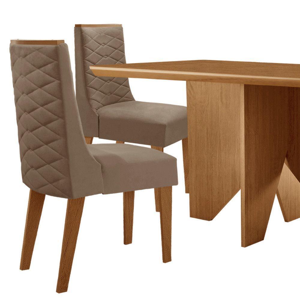 Mesa Evora 120 Mdf Canto Copo E Com 4 Cadeiras Safira Veludo Capuccino-naturalle-naturalle - 4