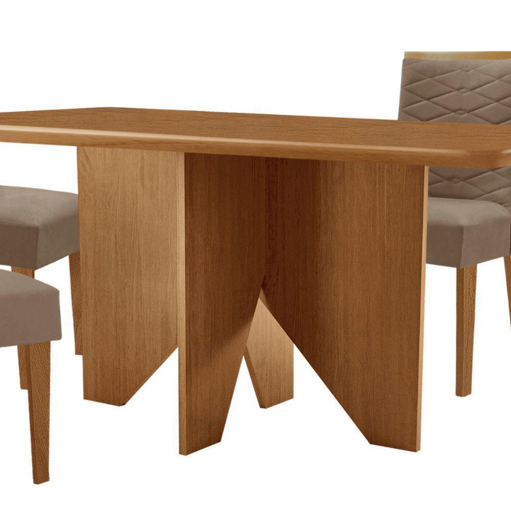 Mesa Evora 120 Mdf Canto Copo E Com 4 Cadeiras Safira Veludo Capuccino-naturalle-naturalle - 5