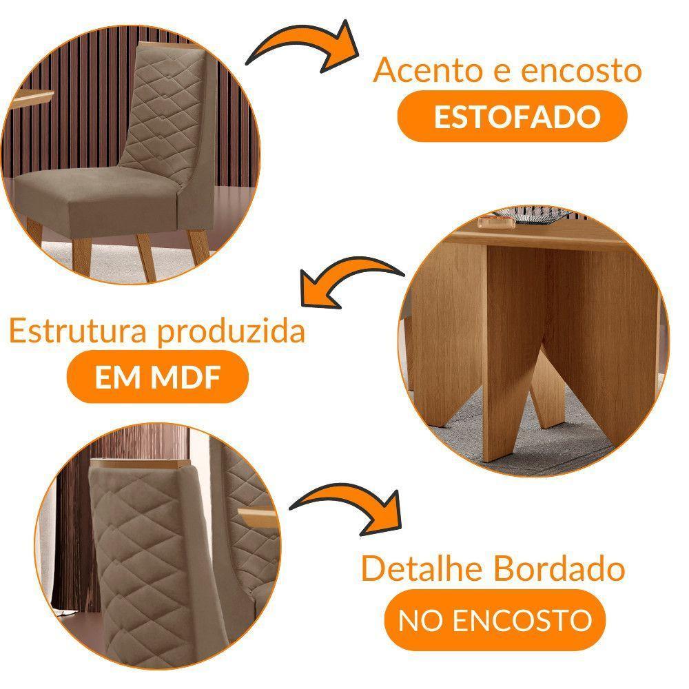 Mesa Evora 120 Mdf Canto Copo E Com 4 Cadeiras Safira Veludo Capuccino-naturalle-naturalle - 7