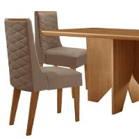 Mesa Evora 120 Mdf Canto Copo E Com 4 Cadeiras Safira Veludo Capuccino-naturalle-naturalle