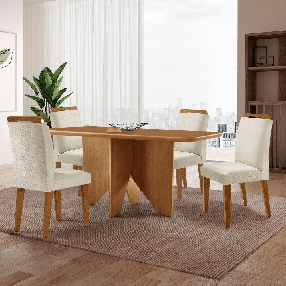 Mesa Evora 120 Mdf Com 4 Cadeiras Athenas Veludo Creme-naturalle-naturalle - 1