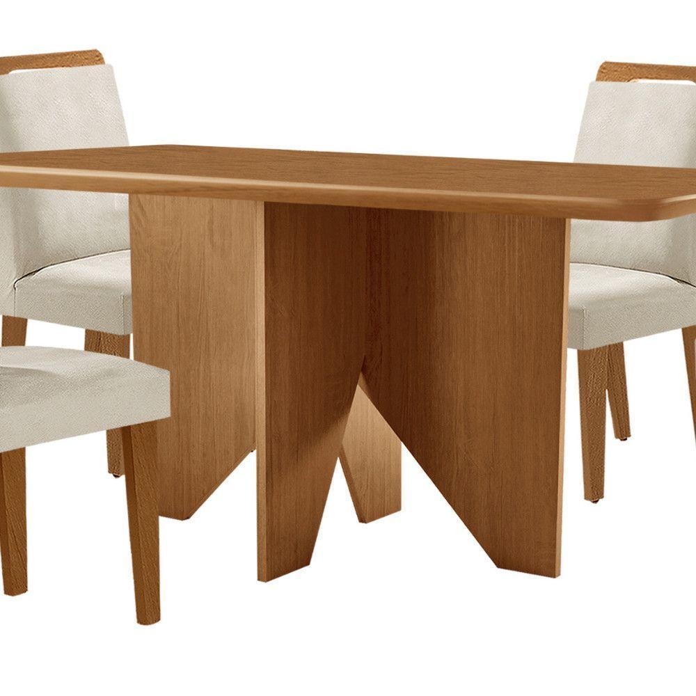 Mesa Evora 120 Mdf Com 4 Cadeiras Athenas Veludo Creme-naturalle-naturalle - 6