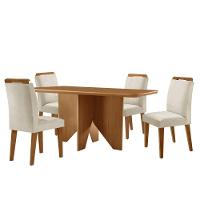 Mesa Evora 120 Mdf Com 4 Cadeiras Athenas Veludo Creme-naturalle-naturalle - 5