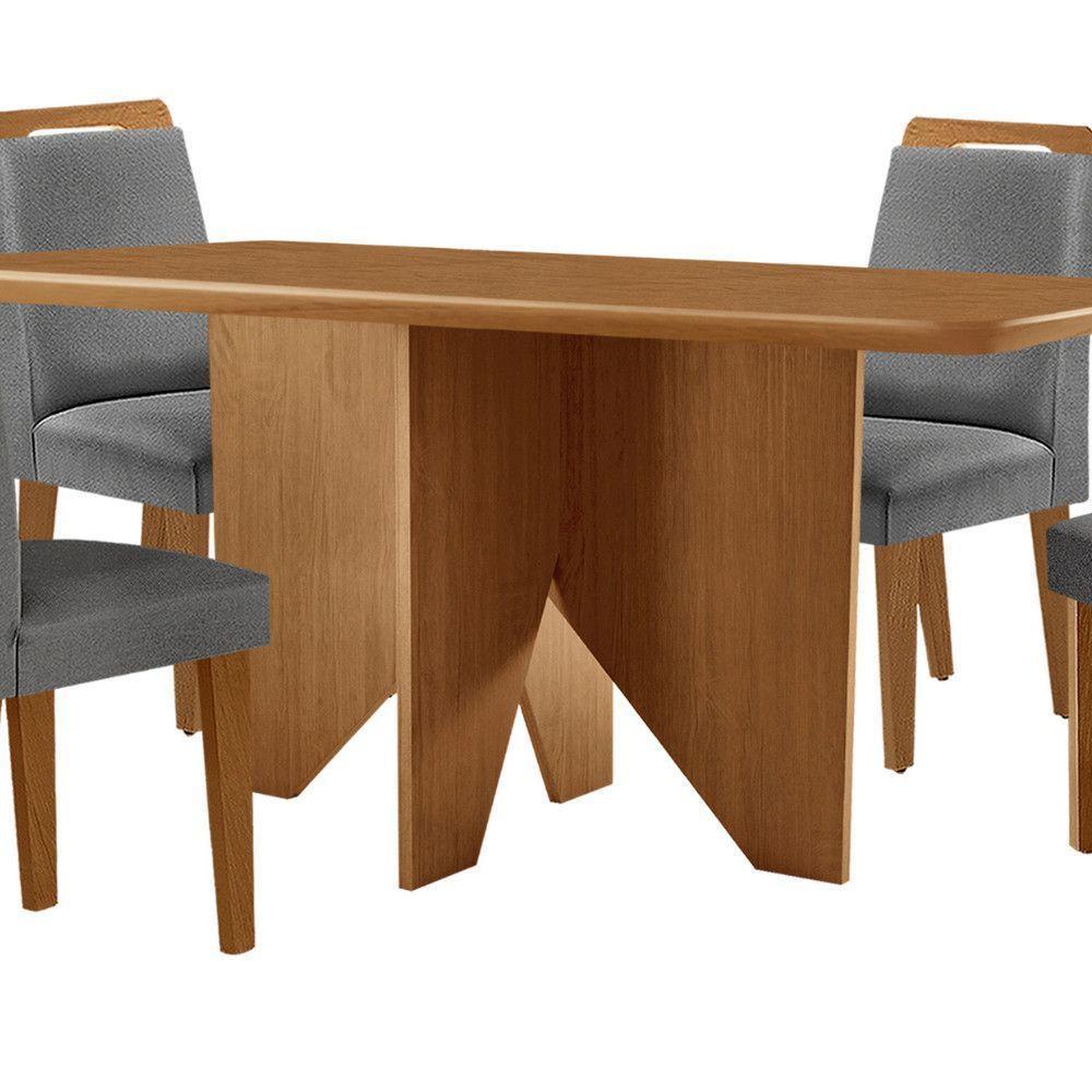 Mesa Evora 120 Mdf Com 4 Cadeiras Athenas Linho Grafite-naturalle-naturalle - 2