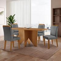 Mesa Evora 120 Mdf Com 4 Cadeiras Athenas Linho Grafite-naturalle-naturalle - 1