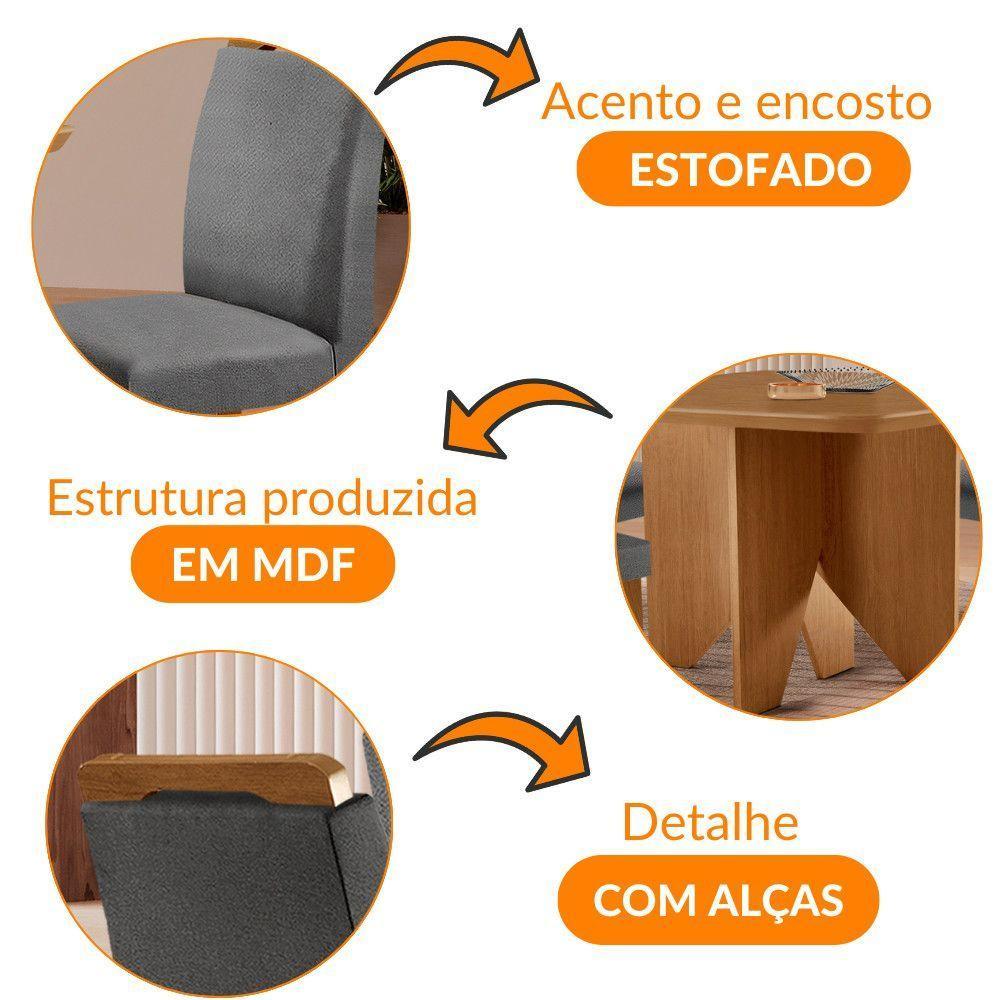 Mesa Evora 90 Mdf Com 4 Cadeiras Athenas Linho Grafite-naturalle-naturalle - 6