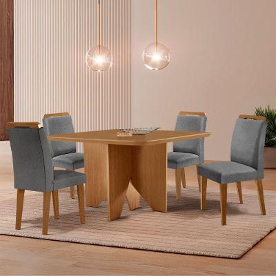 Mesa Evora 90 Mdf Com 4 Cadeiras Athenas Linho Grafite-naturalle-naturalle