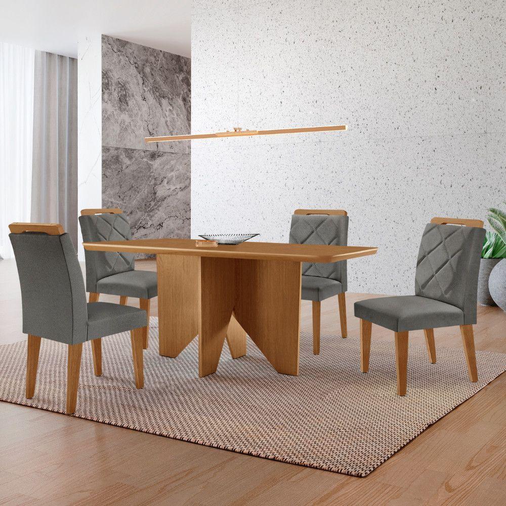 Mesa Evora 120 Mdf Com 4 Cadeiras Melissa Linho Grafite-naturalle-naturalle - 1