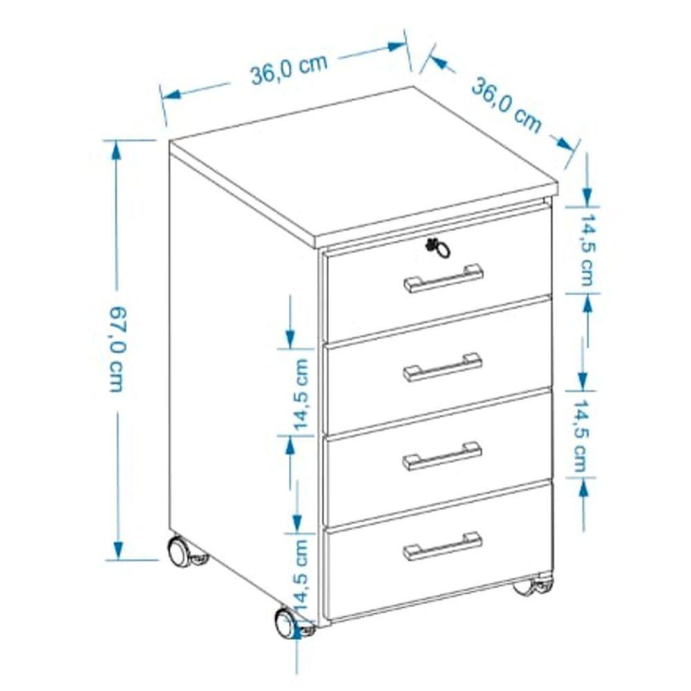 Kit 3 Gaveteiros Escritório Chave E Rodízios 4 Gavetas Gávea Branco - 3