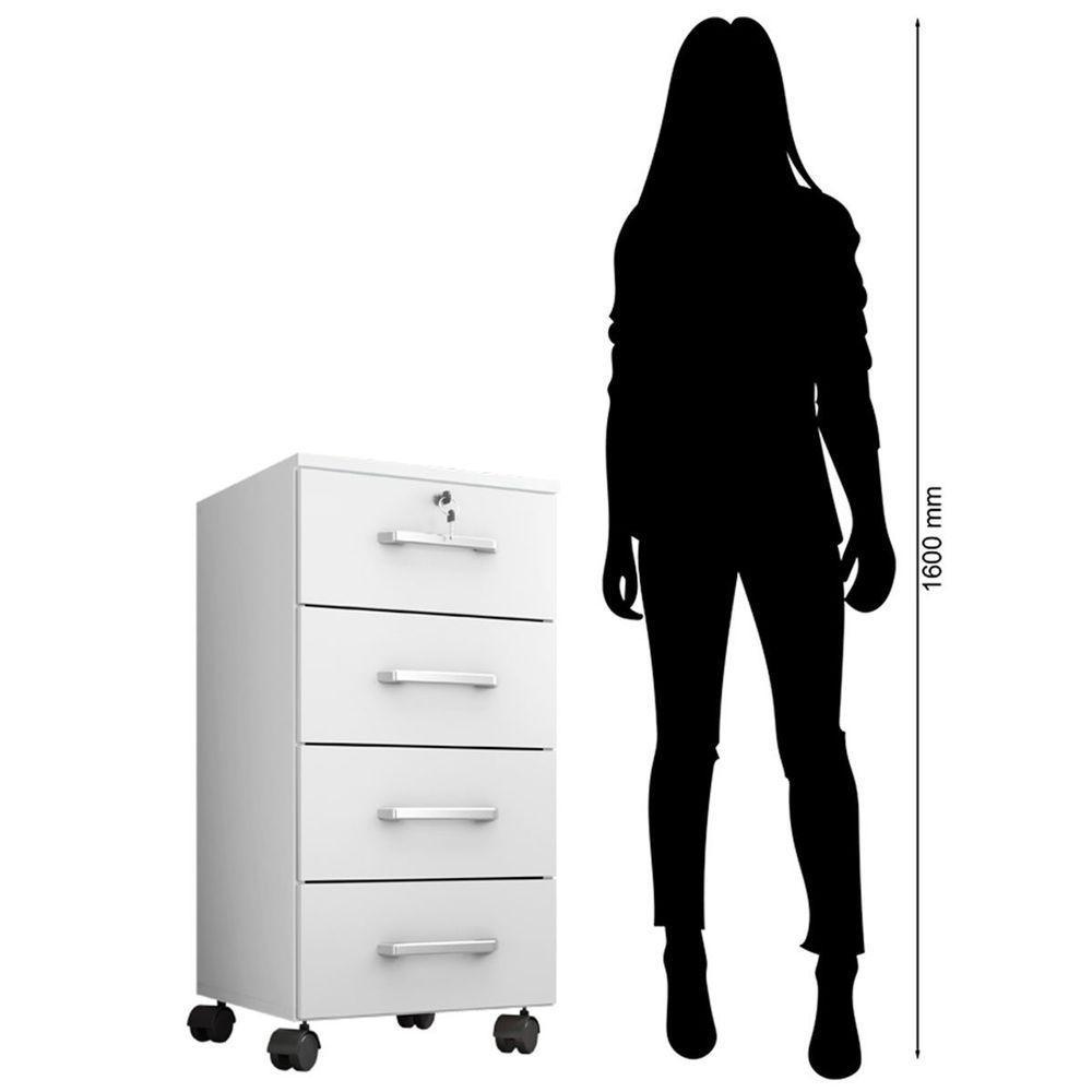 Kit 3 Gaveteiros Escritório Chave E Rodízios 4 Gavetas Gávea Branco - 4
