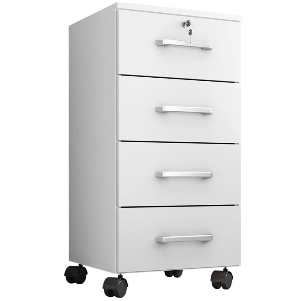 Kit 3 Gaveteiros Escritório Chave E Rodízios 4 Gavetas Gávea Branco - 7