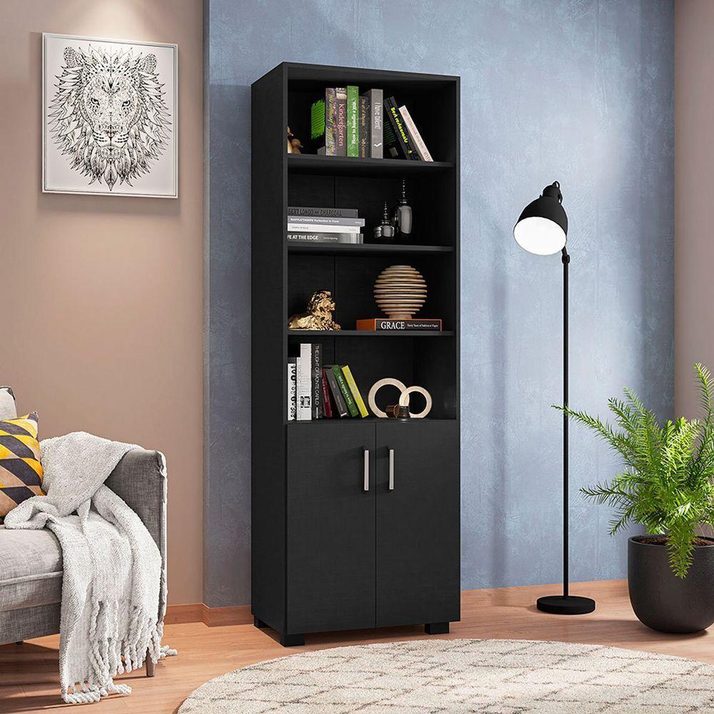 Kit Livreiro 2 Portas Pequenas Livreiro 5 Prateleiras Office Preto - 7