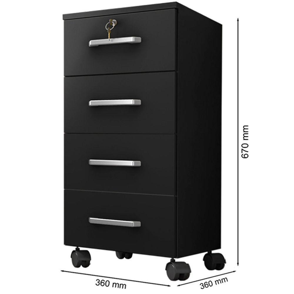 Kit 6 Gaveteiros Escritório Chave E Rodízios 4 Gavetas Gávea Preto - 4