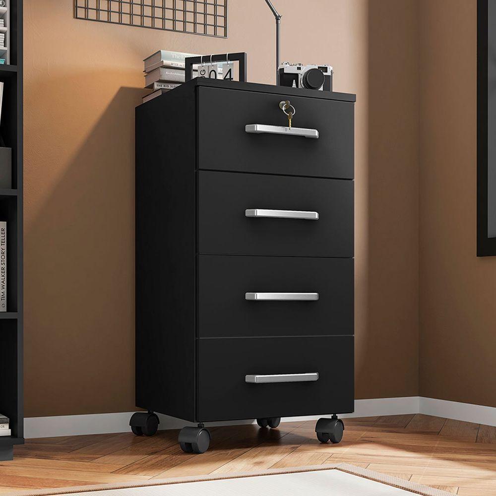 Kit 3 Gaveteiros Escritório Chave E Rodízios 4 Gavetas Gávea Preto - 2