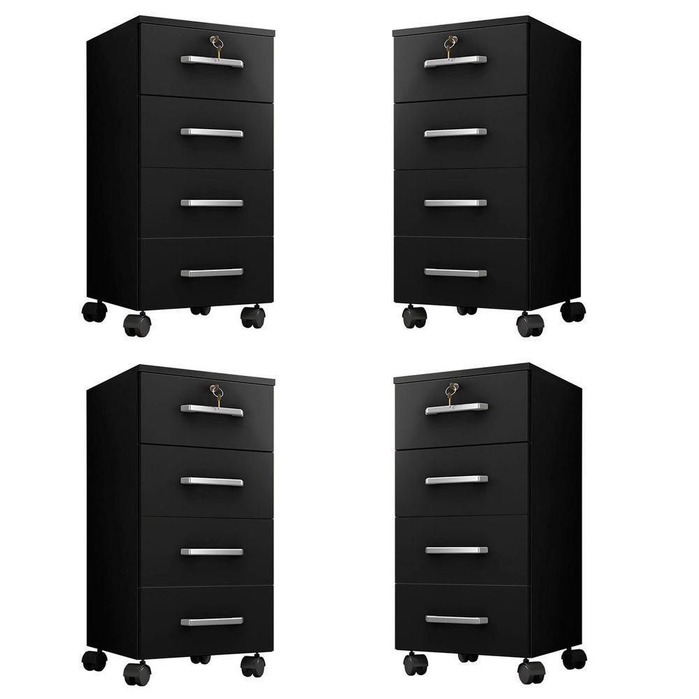 Kit 4 Gaveteiros Escritório Chave E Rodízios 4 Gavetas Gávea Preto - 1