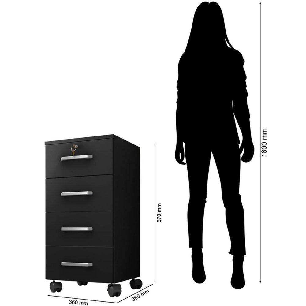 Kit 4 Gaveteiros Escritório Chave E Rodízios 4 Gavetas Gávea Preto - 3