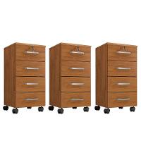 Kit 3 Gaveteiros Para Escritório Com Chave E Rodízios 4 Gavetas Gávea Freijó - 1