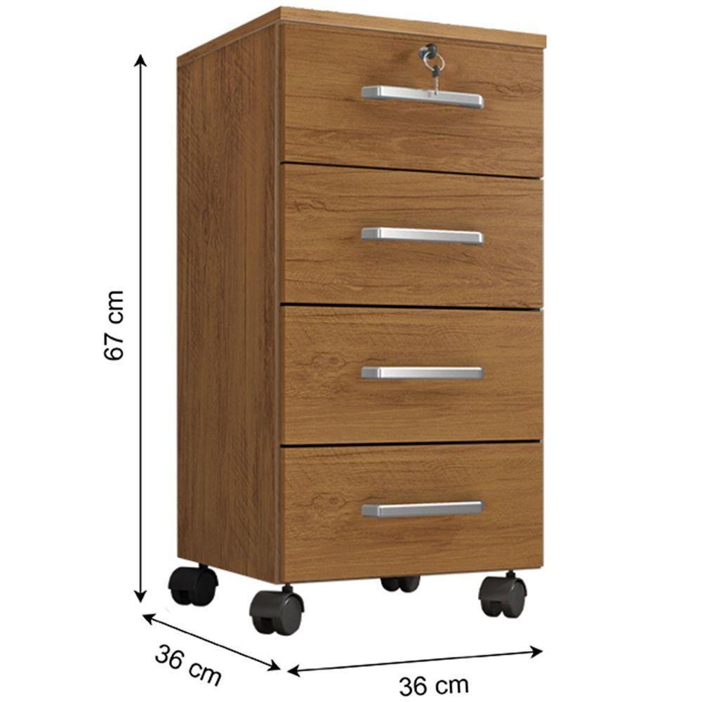 Kit 6 Gaveteiros Escritório Chave E Rodízios 4 Gavetas Gávea Freijó - 4