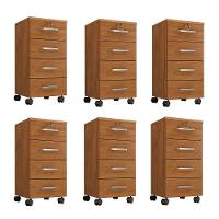 Kit 6 Gaveteiros Escritório Chave E Rodízios 4 Gavetas Gávea Freijó - 1