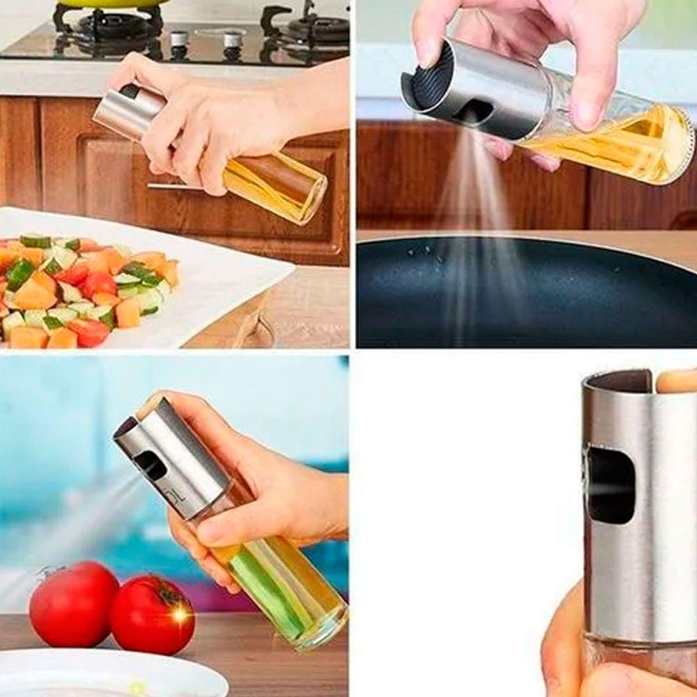 Kit 2 Porta Azeite Vinagre Spray Galheteiro Dosador Aço Inox 100ml - 3