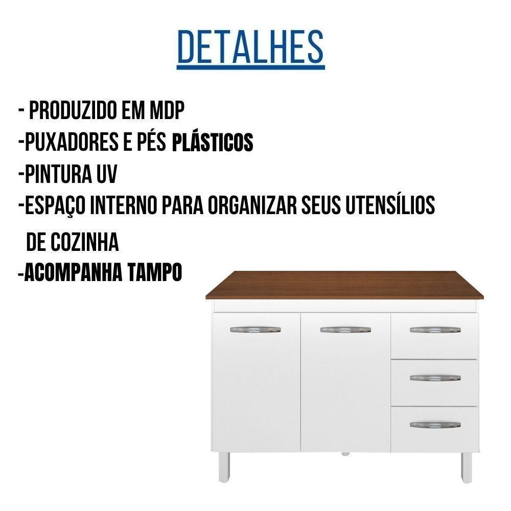 Balcão Com Tampo Bianca 120 Cm Branco Savana Moblis - 4