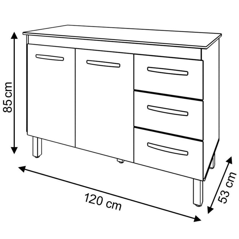Balcão Com Tampo Bianca 120 Cm Branco Savana Moblis - 5