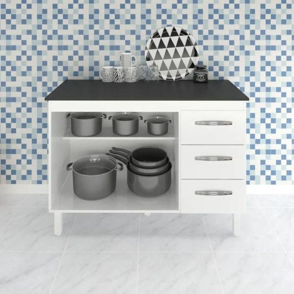 Balcão Com Tampo Bianca 120 Cm Branco Preto Moblis - 3