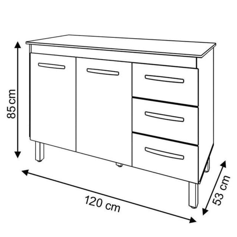 Balcão Com Tampo Bianca 120 Cm Branco Preto Moblis - 4