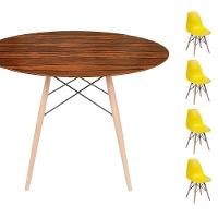 Conjunto Mesa Eames Eiffel Dsw Redonda Pau Ferro 120cm + 4 Cadeiras Eames Dsw - Amarela - 1