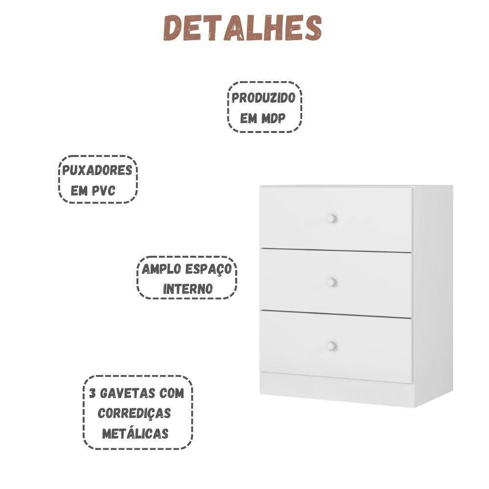 Cômoda Infantil Louise 3 Gavetas Branco Ajl - 4