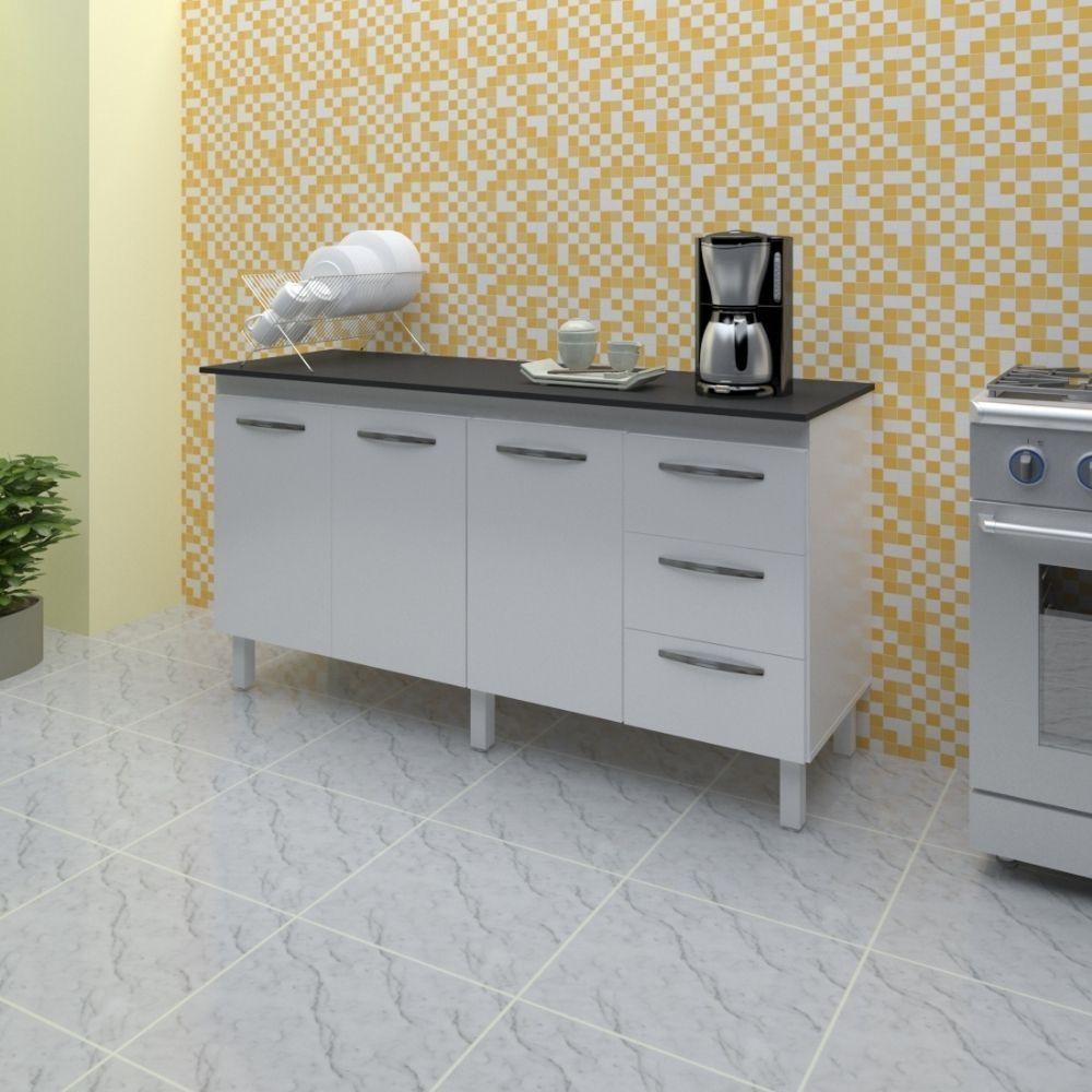 Balcão Com Tampo Emily 160 Cm Branco Preto Moblis - 2