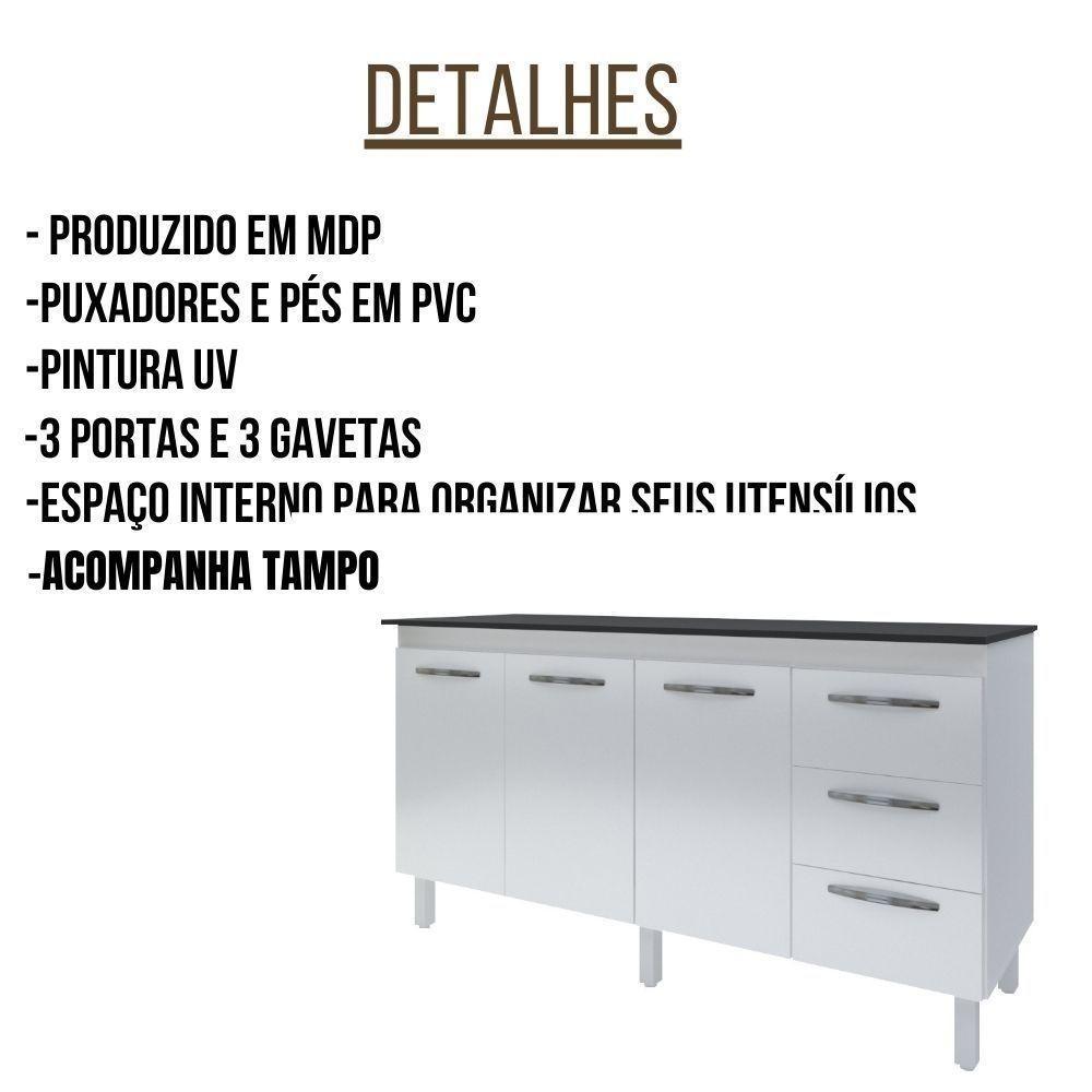Balcão Com Tampo Emily 160 Cm Branco Preto Moblis - 4
